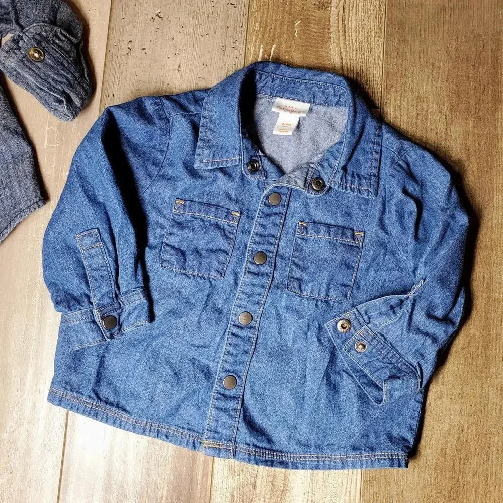 Chambray Blue Denim Baby Boy Button Down Shirt Bundle Size 6m NWOT